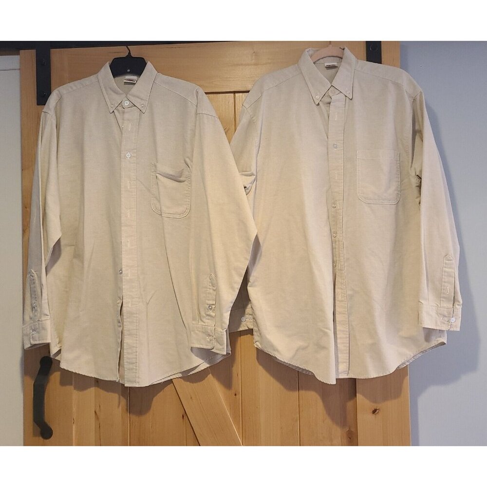 Lot of 2 Union Line Mens Size L  Long Sleeve Button Up Work Shirt Tan